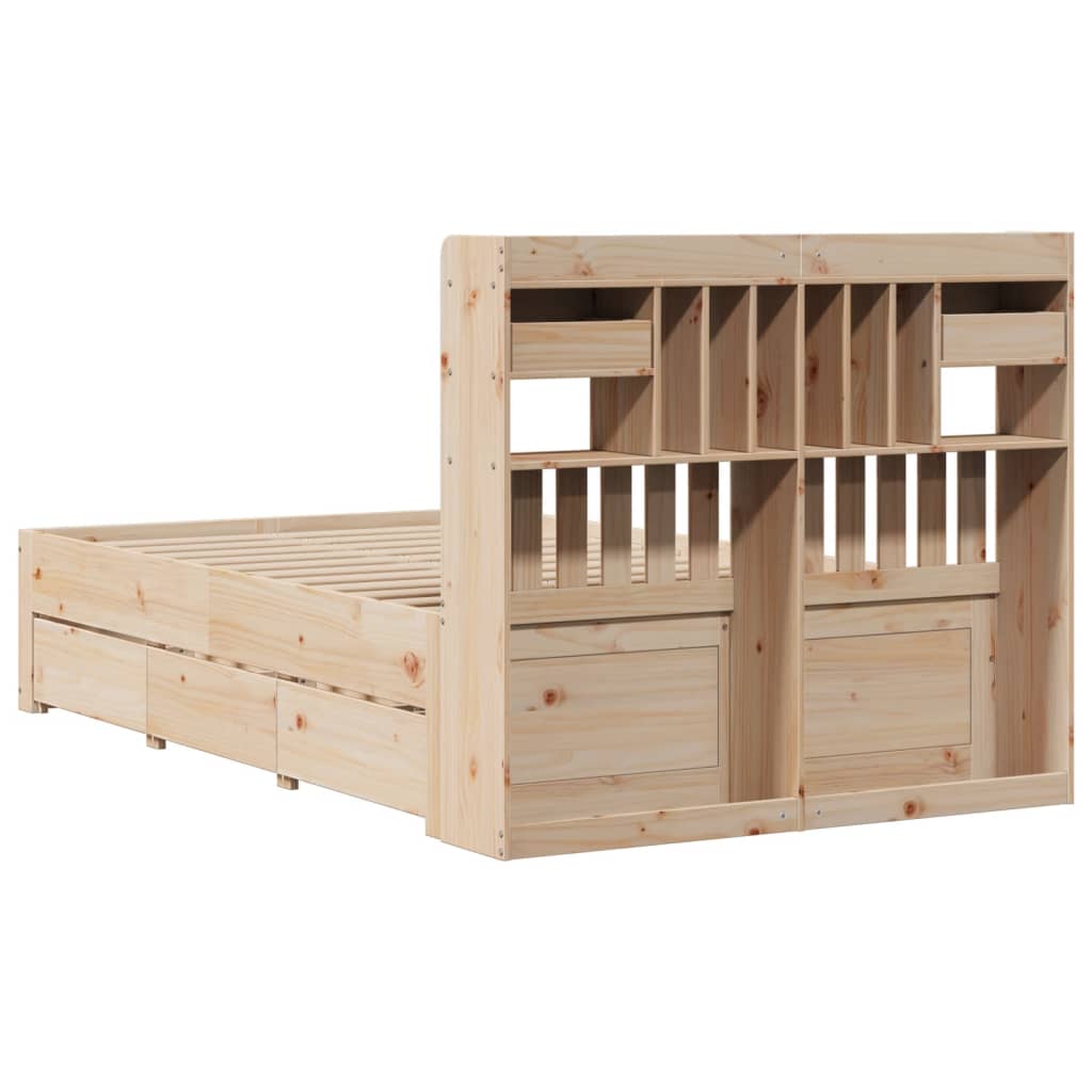 Krevet s regalom za knjige bez madraca 135x190 cm od borovine