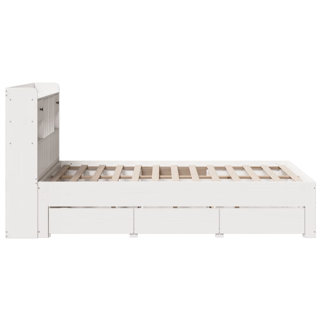 Krevet s regalom z knjige bez madraca bijeli 135x190cm borovina