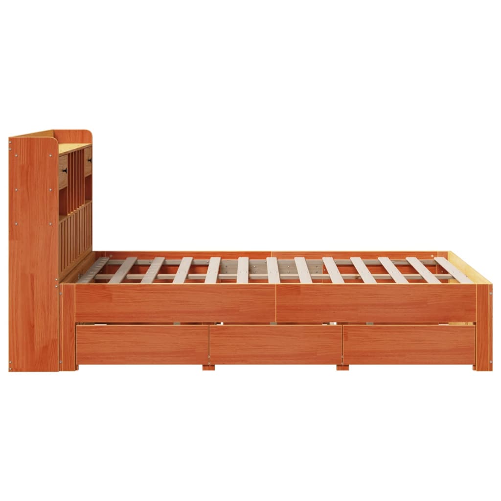 Krevet s regalom za knjige bez madraca 135 x 190 cm od borovine