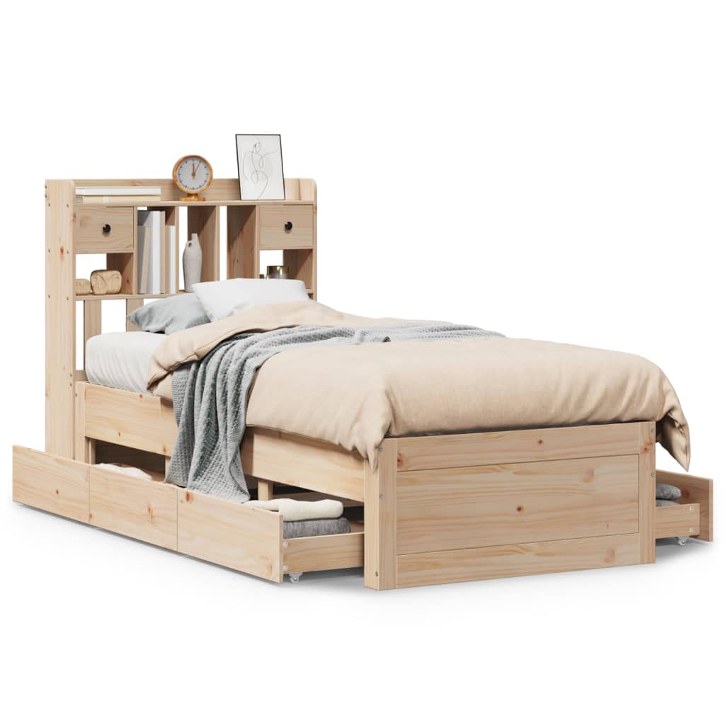 Krevet s regalom za knjige bez madraca 75x190 cm borovina