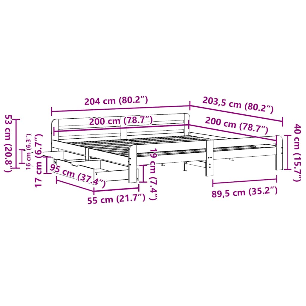 Okvir kreveta bez madraca bijeli 200x200 cm od masivne borovine