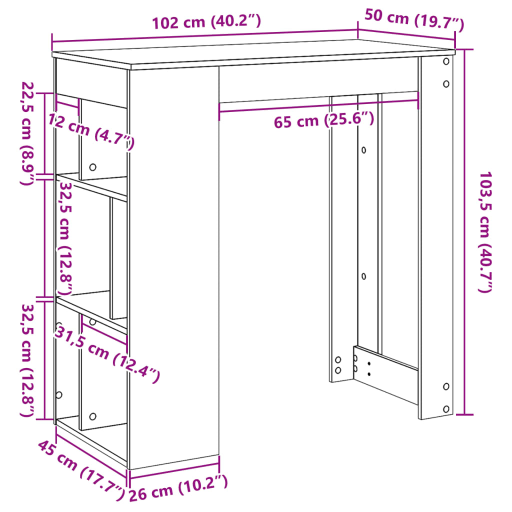 Barski stol s stalcima boja hrasta 102x50x103,5 cm drveni