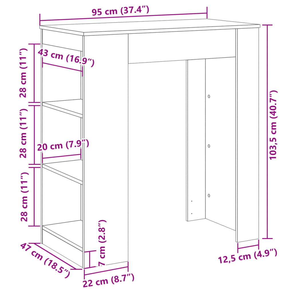 Barski stol s držačima bijeli 95x47x103,5 cm drveni