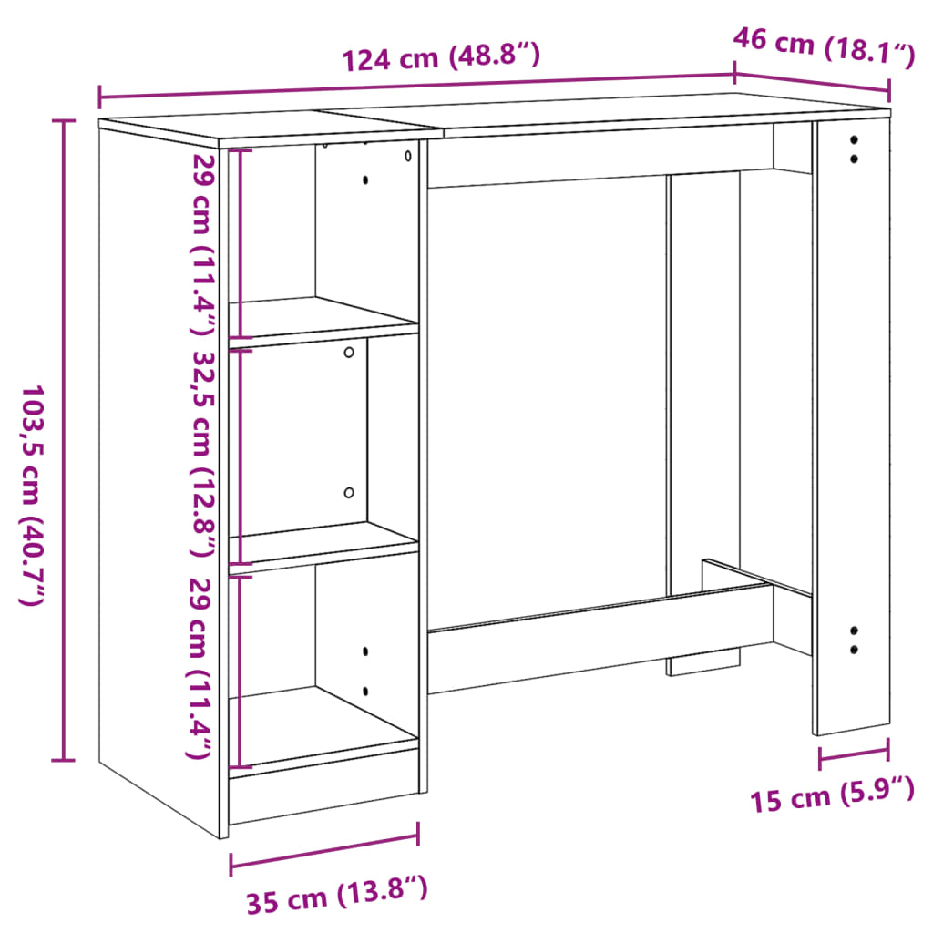 Barski stol s policom crni 124x46x103,5 cm konstruirano drvo