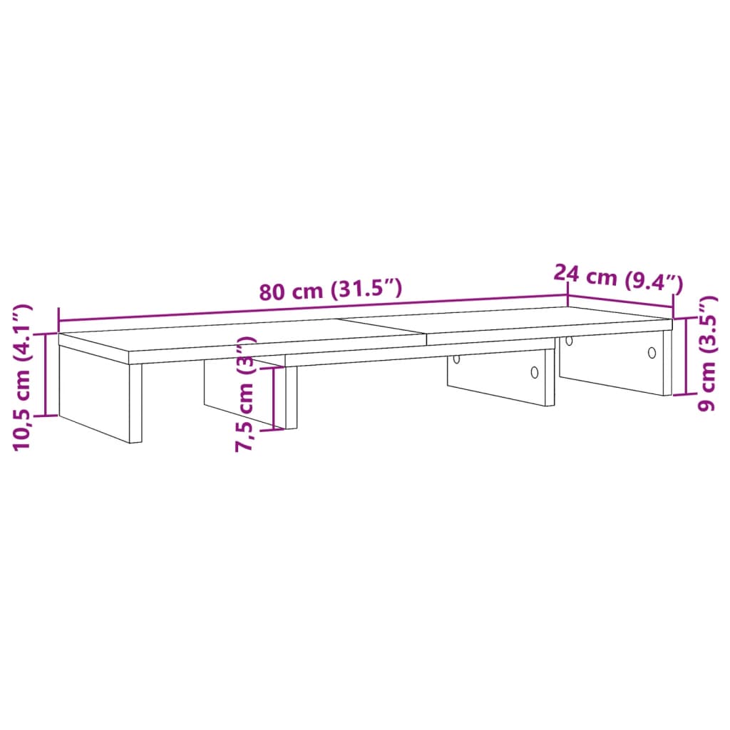 Stalak za monitor podesivi boja hrasta 80 x 24 x 10,5 cm drveni
