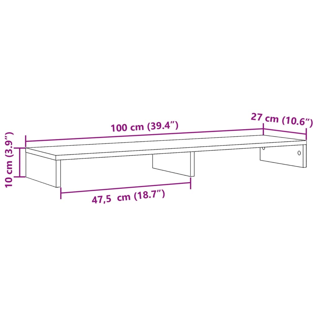 Stalak za monitor boja betona 100x27x10 cm konstruirano drvo
