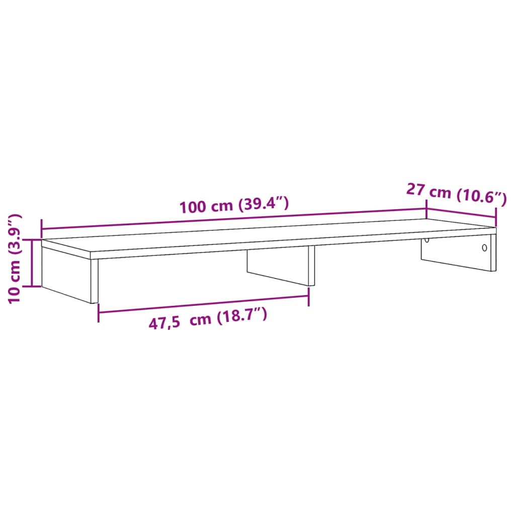 Stalak za monitor boja dimljenog hrasta 100x27x10 cm drveni