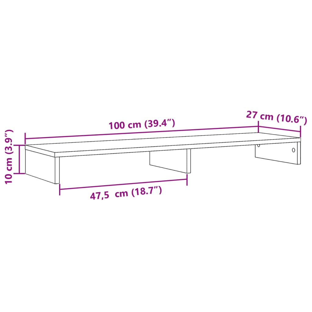 Stalak za monitor boja drva 100x27x10 cm konstruirano drvo