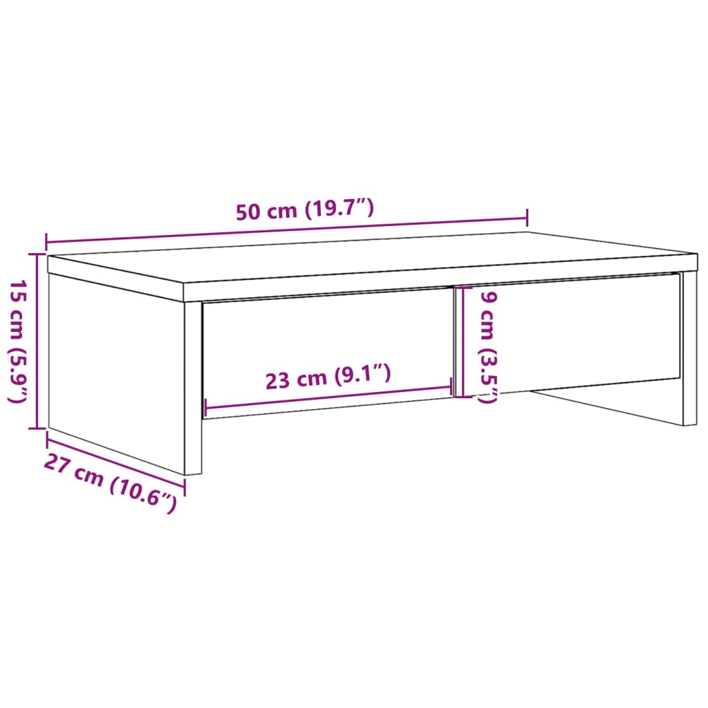 Stalak za monitor s ladicama boja drva 50 x 27 x 15 cm drveni