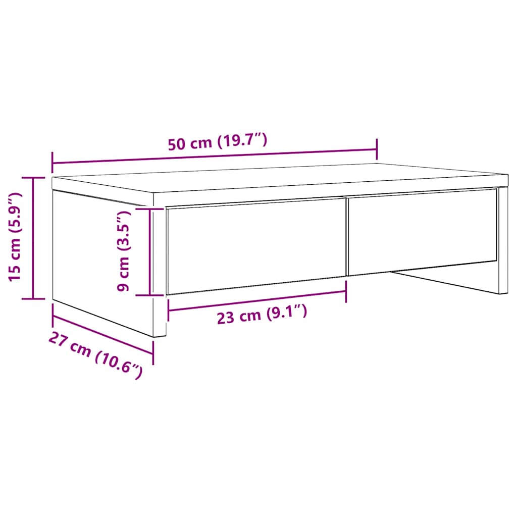 Stalak za monitor s ladicama boja hrasta 50x27x15 cm drveni