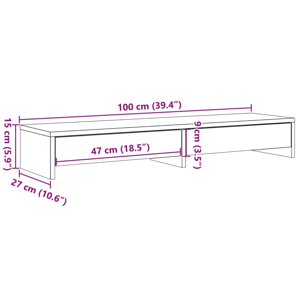 Stalak za monitor s ladicama Sonoma hrast 100x27x15 cm Konstruirano drvo