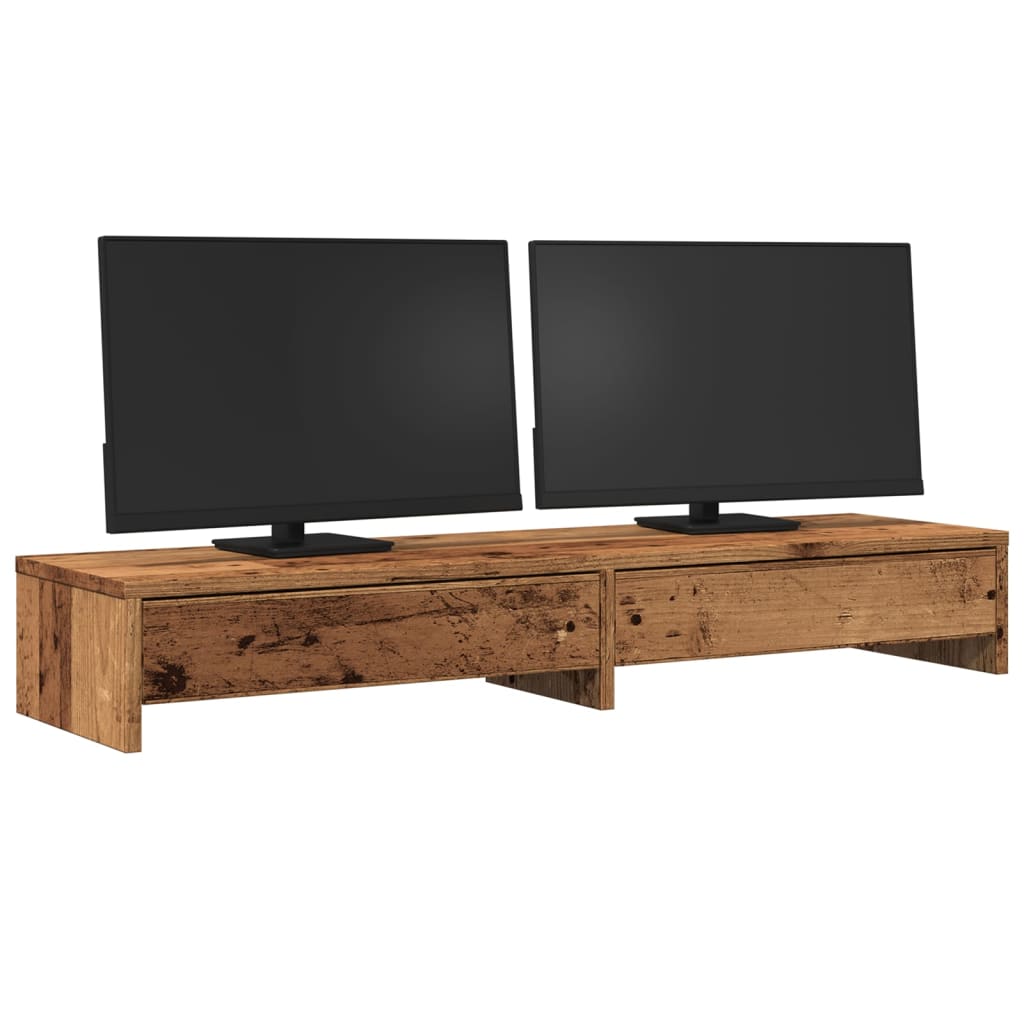 Stalak za monitor s ladicama boja drva 100 x 27 x 15 cm drveni