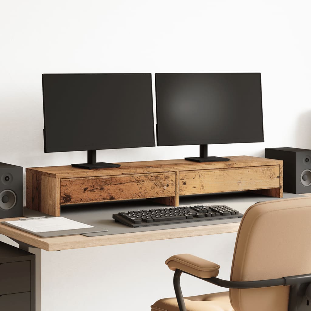 Stalak za monitor s ladicama boja drva 100 x 27 x 15 cm drveni