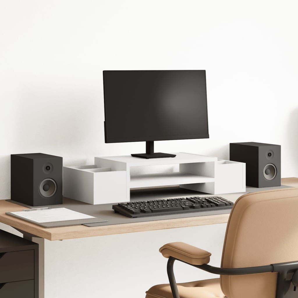 Stalak za monitor s pohranom bijeli 70 x 27 x 15 cm drveni
