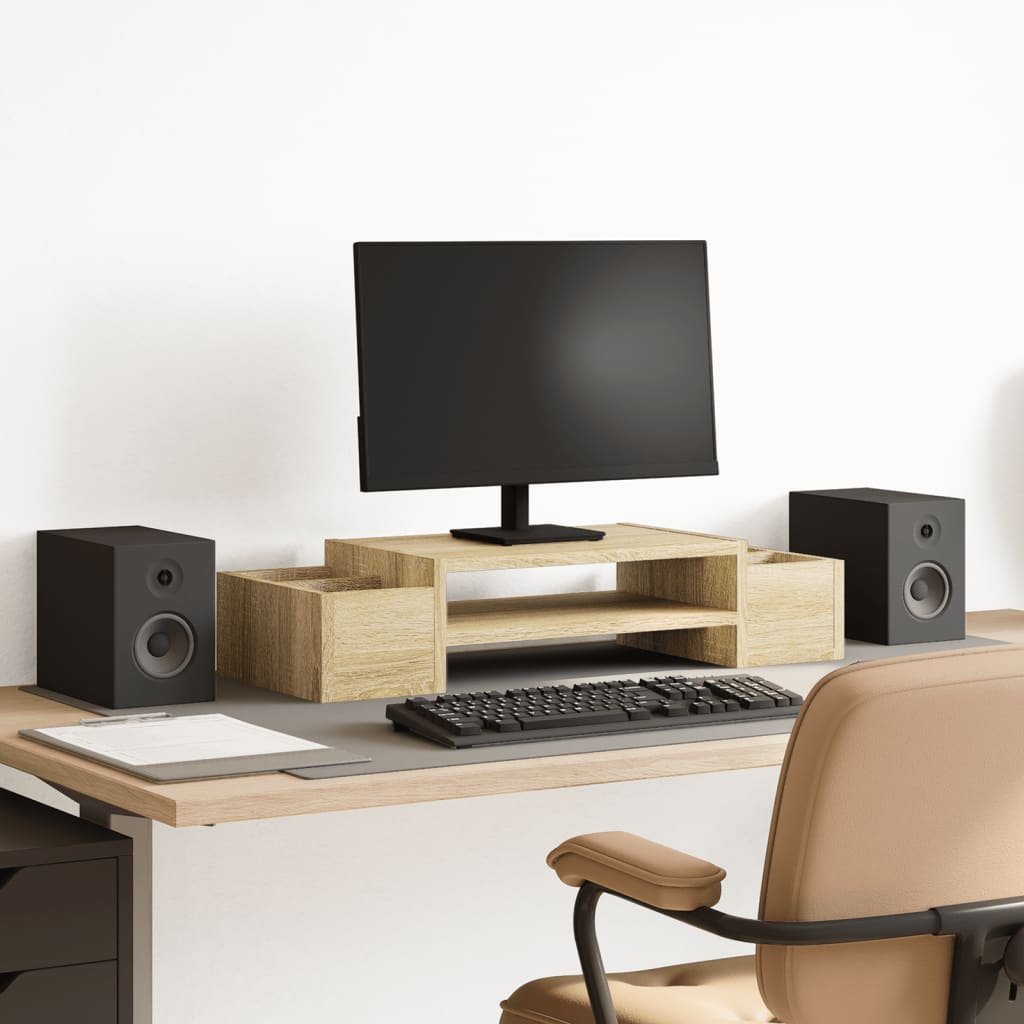 Stalak za monitor s pohranom boja hrasta 70 x 27 x 15 cm drveni