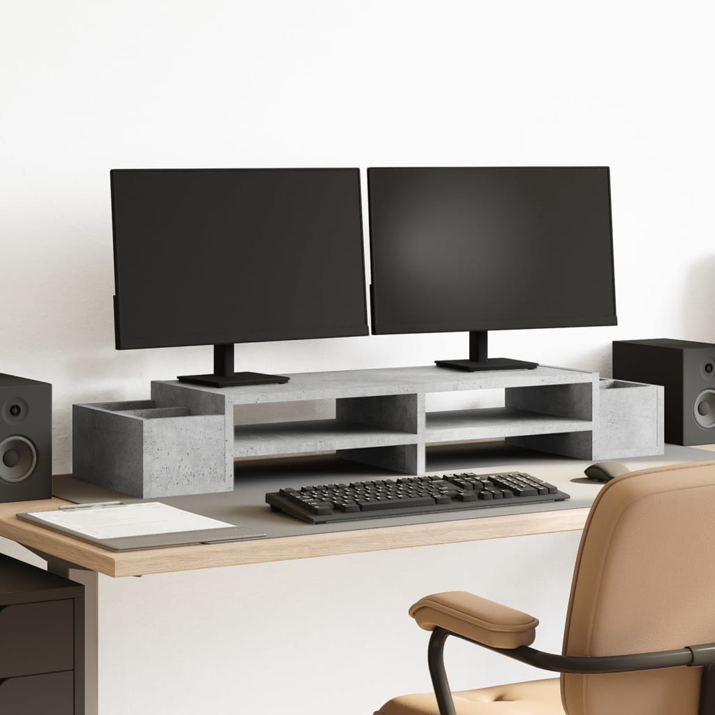 Stalak za monitor sa spremištem boja betona 100x27x15 cm drveni