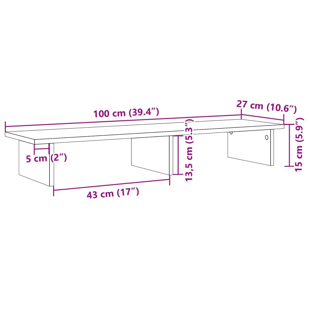 Stalak za monitor boja staro drvo 100x27x15cm konstruirano drvo