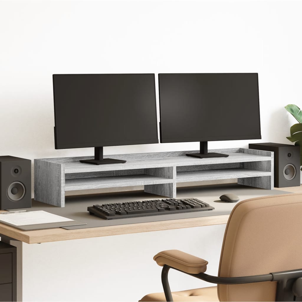 Stalak za monitor siva boja hrasta 100x24x16 cm drveni