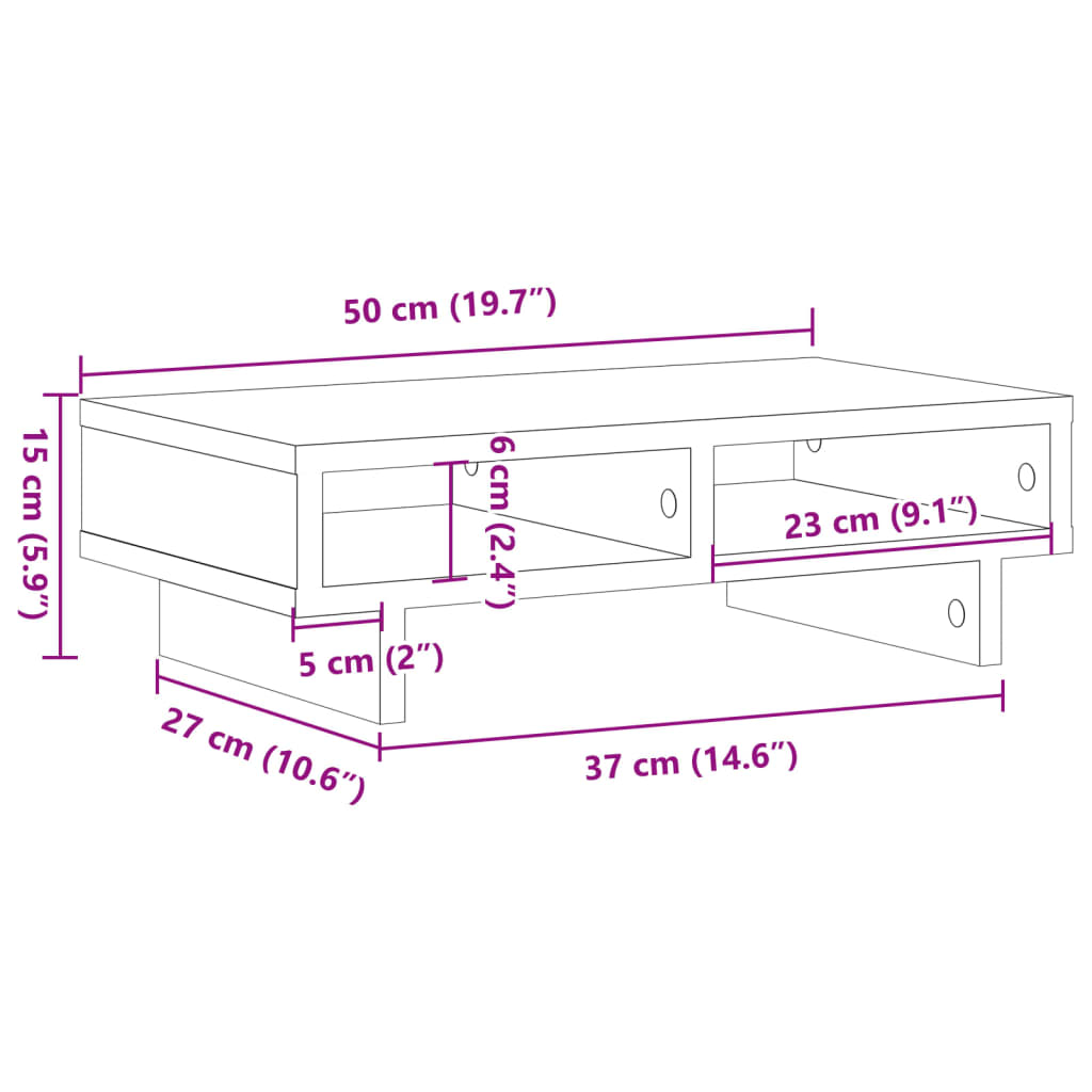 Stalak za monitor boja dimljenog hrasta 50x27x15 cm drveni