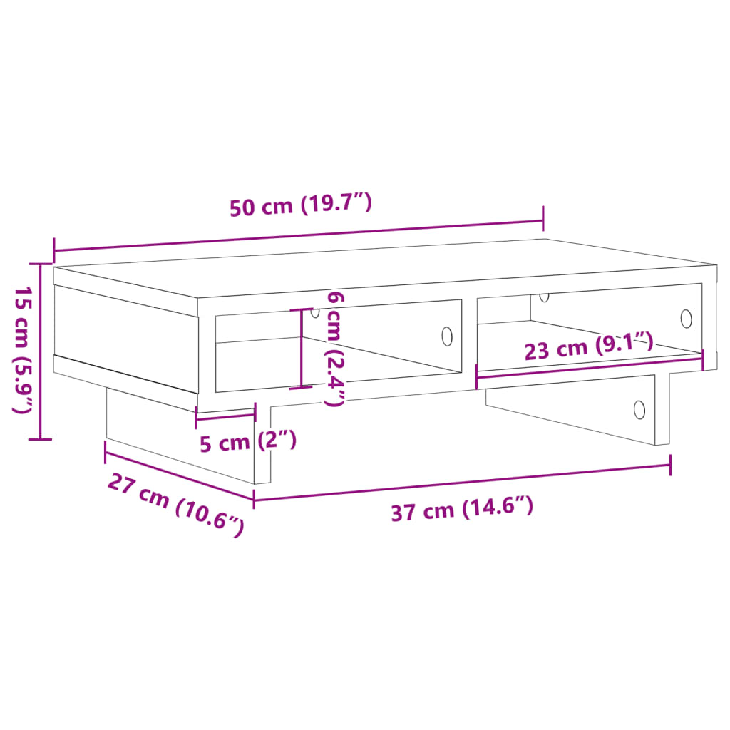 Stalak za monitor boja drva 50x27x15 cm konstruirano drvo