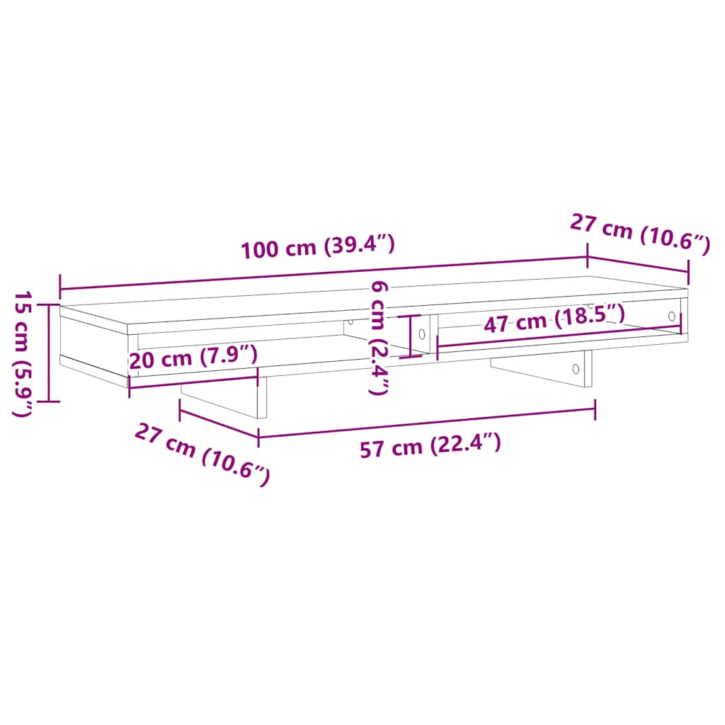 Stalak za monitor boja betona 100x27x15 cm konstruirano drvo