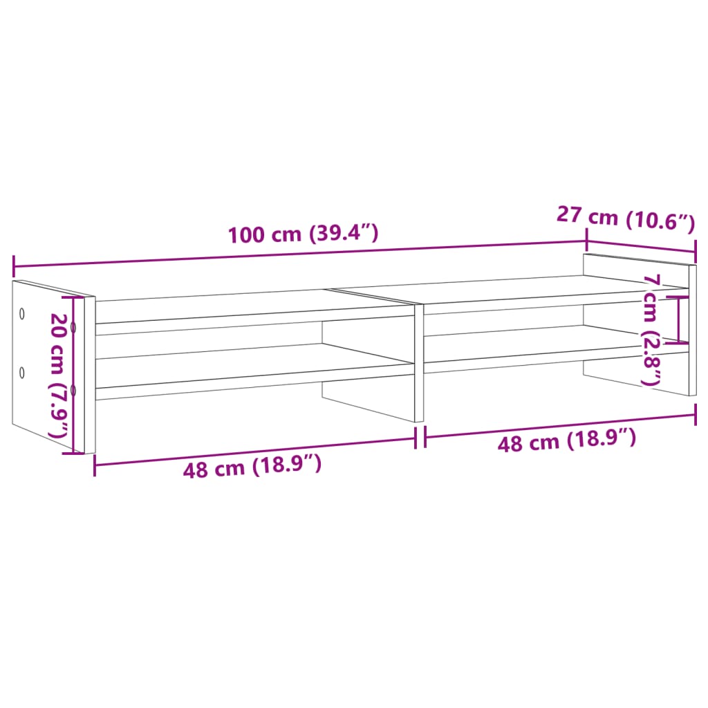 Stalak za monitor bijeli 100x27x20 cm od konstruiranog drva