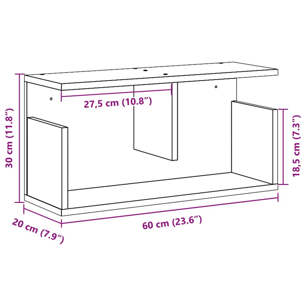 Zidni ormarić 60 x 20 x 30 cm bijeli od konstruiranog drva