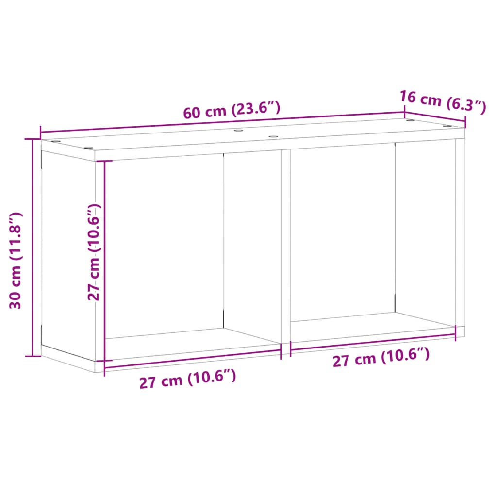 Zidni ormarić 60x16x30 cm siva boja hrasta konstruirano drvo
