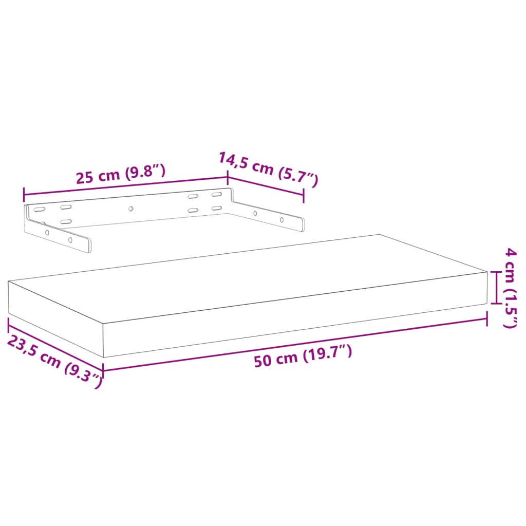 Plutajuće police 2 kom 50x23,5x4 cm od konstruiranog drva