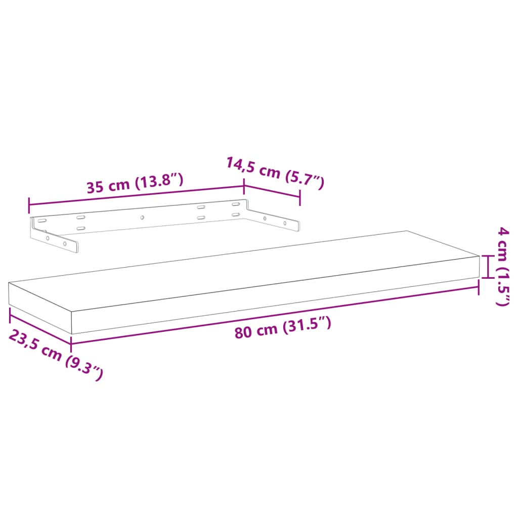 Plutajuće police 4 kom 80x23,5x4 cm od konstruiranog drva