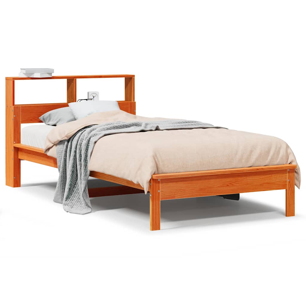 Krevet s regalom za knjige bez madraca 75 x 190 cm od borovine