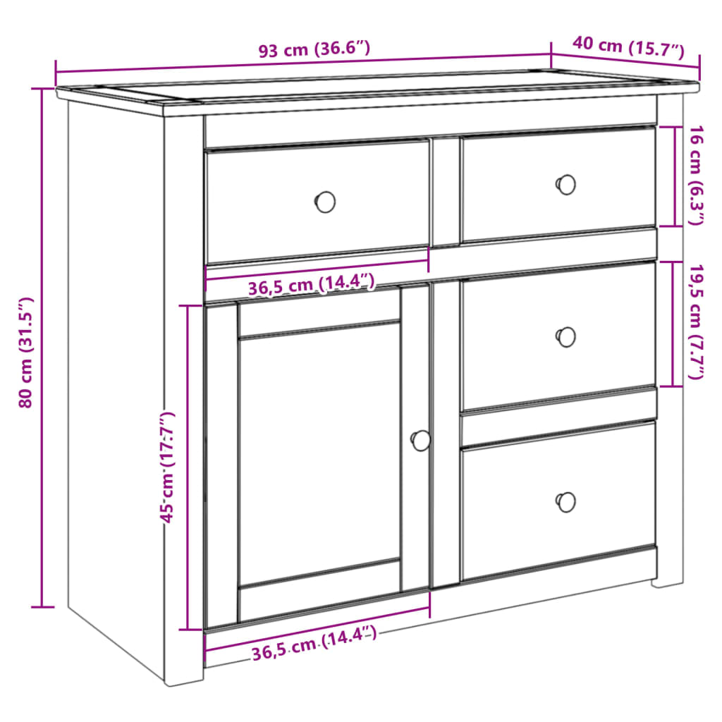 Komoda s ladicama PANAMA 93 x 40 x 80 cm od masivne borovine