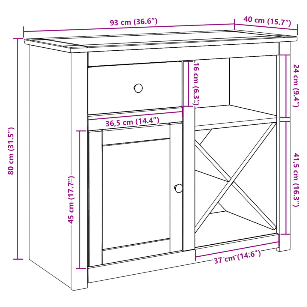 Komoda s ladicom PANAMA 93 x 40 x 80 cm od masivne borovine