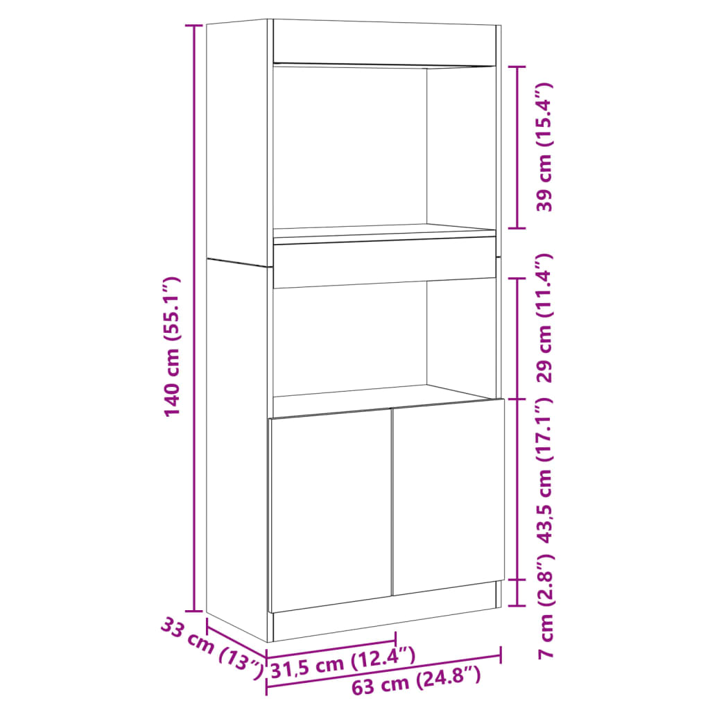 Visoka komoda boja staro drvo 63x33x140 cm konstruirano drvo