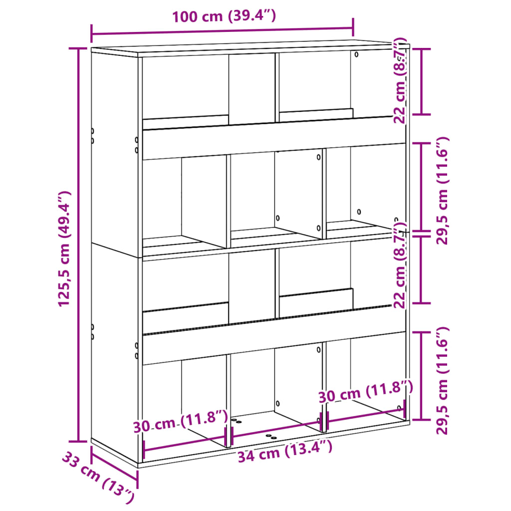 Regal za knjige crni 100 x 33 x 125,5 cm od konstruiranog drva