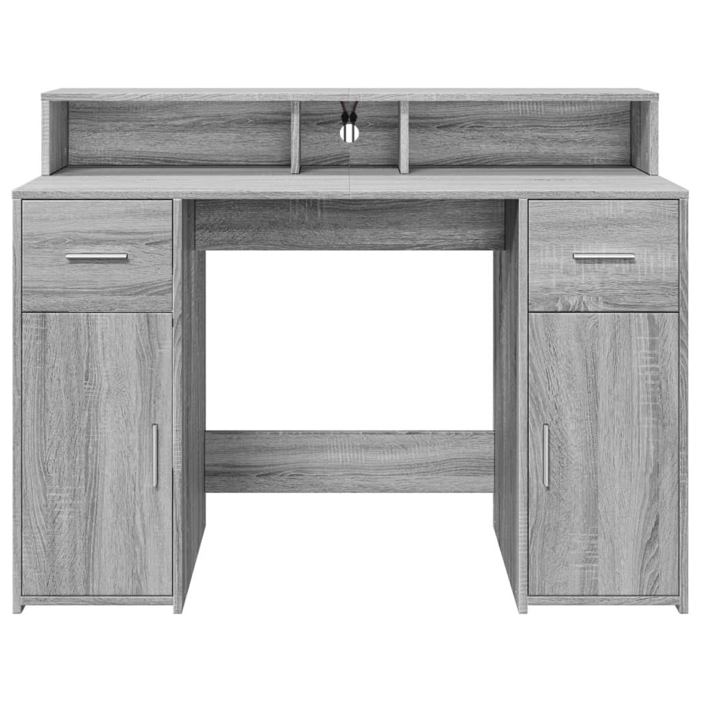 Radni stol s LED svjetlima siva boja hrasta 120x55x91 cm drveni