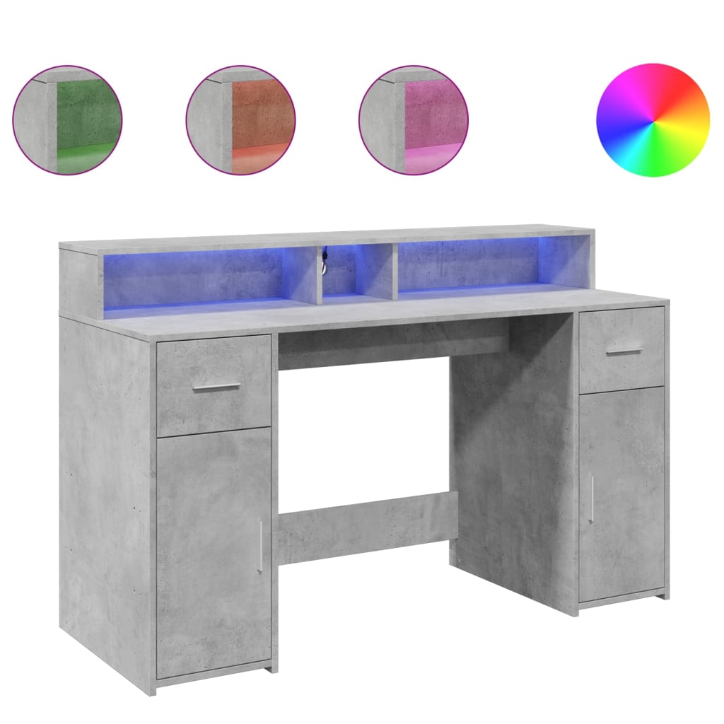 Radni stol s LED svjetlima sivi 140x55x91 cm konstruirano drvo
