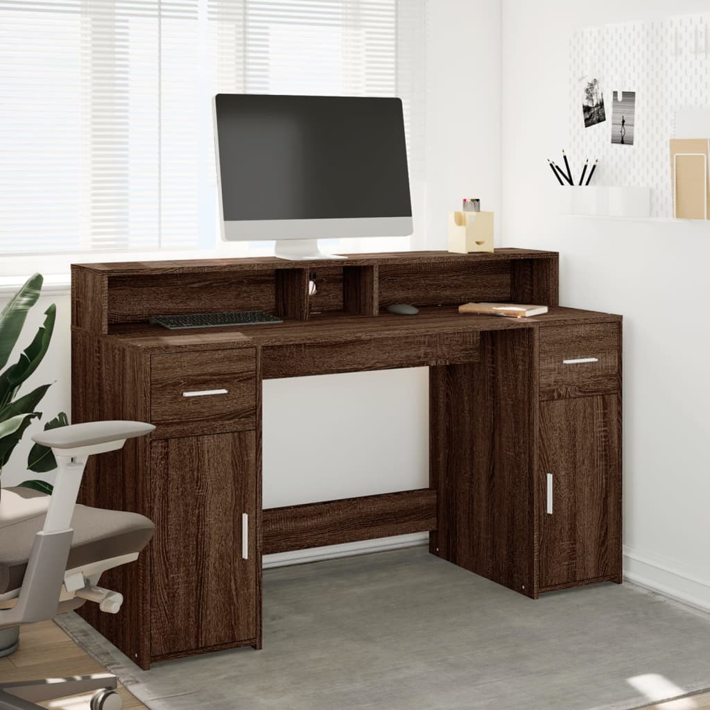 Radni stol s LED svjetlima smeđa boja hrasta 140x55x91cm drveni