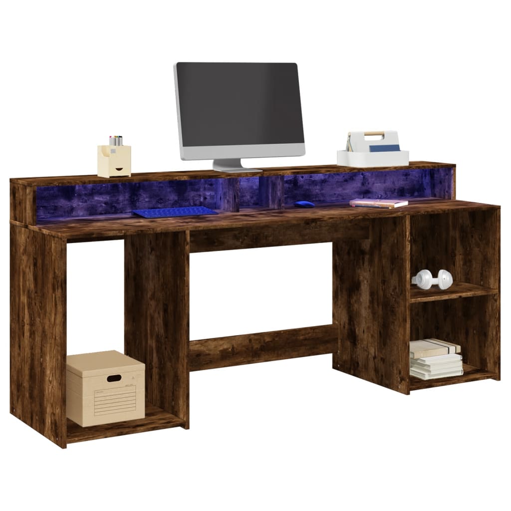 Radni stol s LED svjetlima boja hrasta 200x55x91 cm drveni
