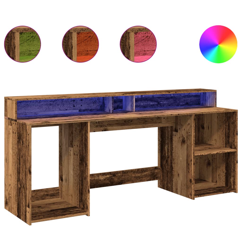 Radni stol s LED svjetlima boja starog drva 200x55x91 cm drveni