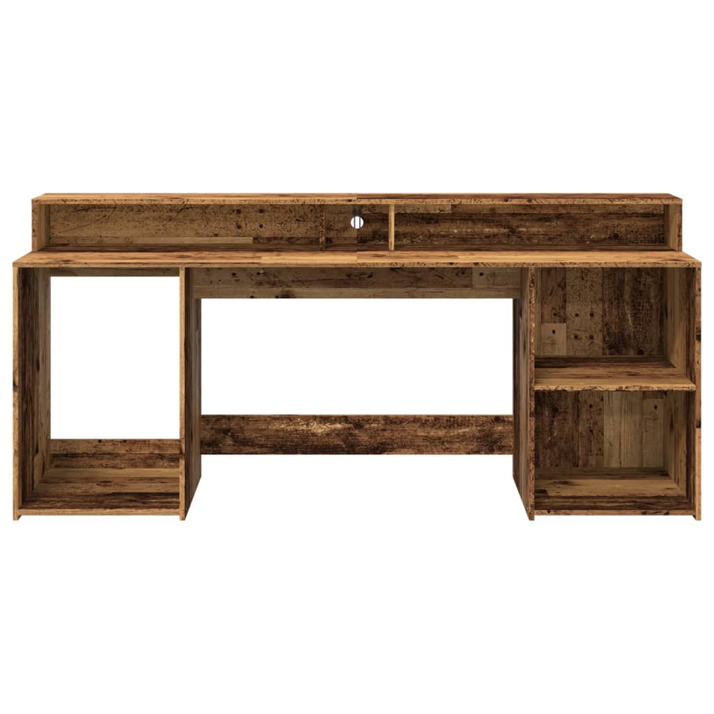 Radni stol s LED svjetlima boja starog drva 200x55x91 cm drveni