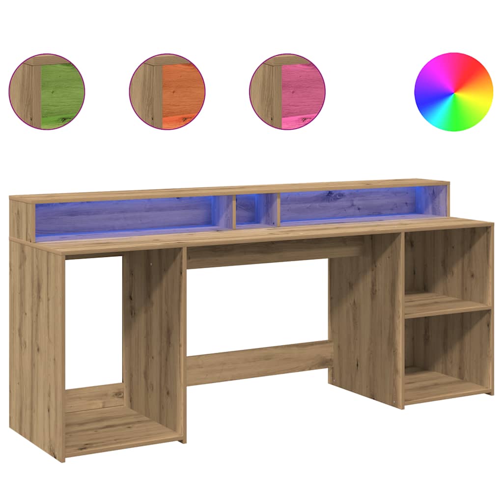 Radni stol s LED svjetlima 200x55x91 cm konstruirano drvo