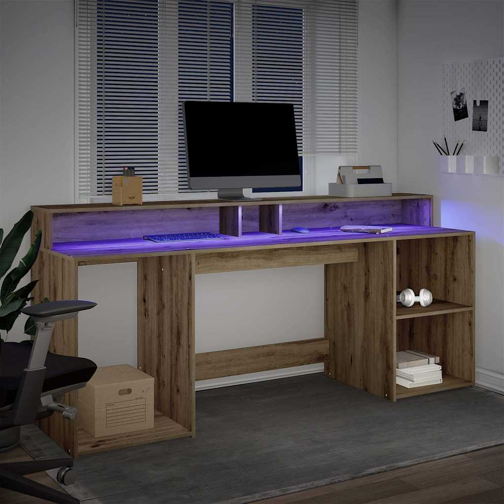 Radni stol s LED svjetlima 200x55x91 cm konstruirano drvo