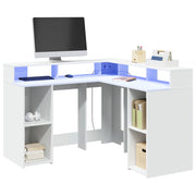 Radni stol s LED svjetlima bijeli 130 x 130 x 91 cm drveni