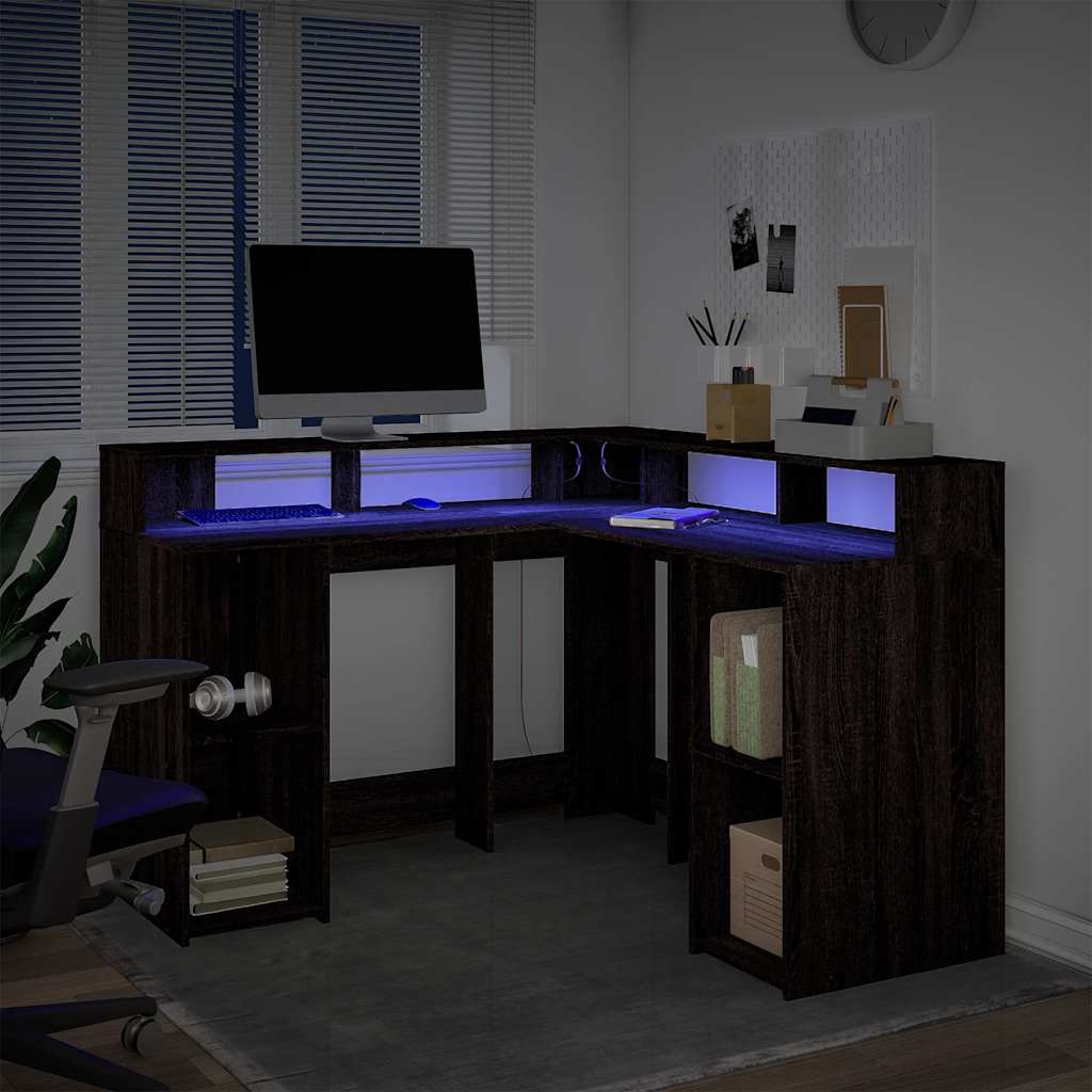 Radni stol LED svjetlima smeđa boja hrasta 130x130x91 cm drveni