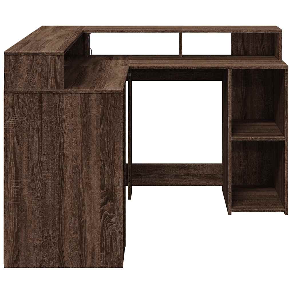 Radni stol LED svjetlima smeđa boja hrasta 130x130x91 cm drveni