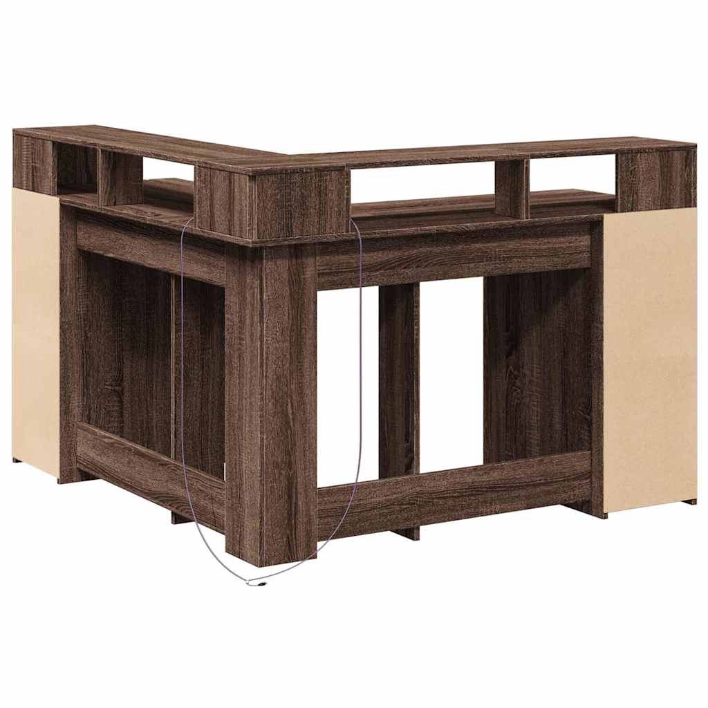 Radni stol LED svjetlima smeđa boja hrasta 130x130x91 cm drveni