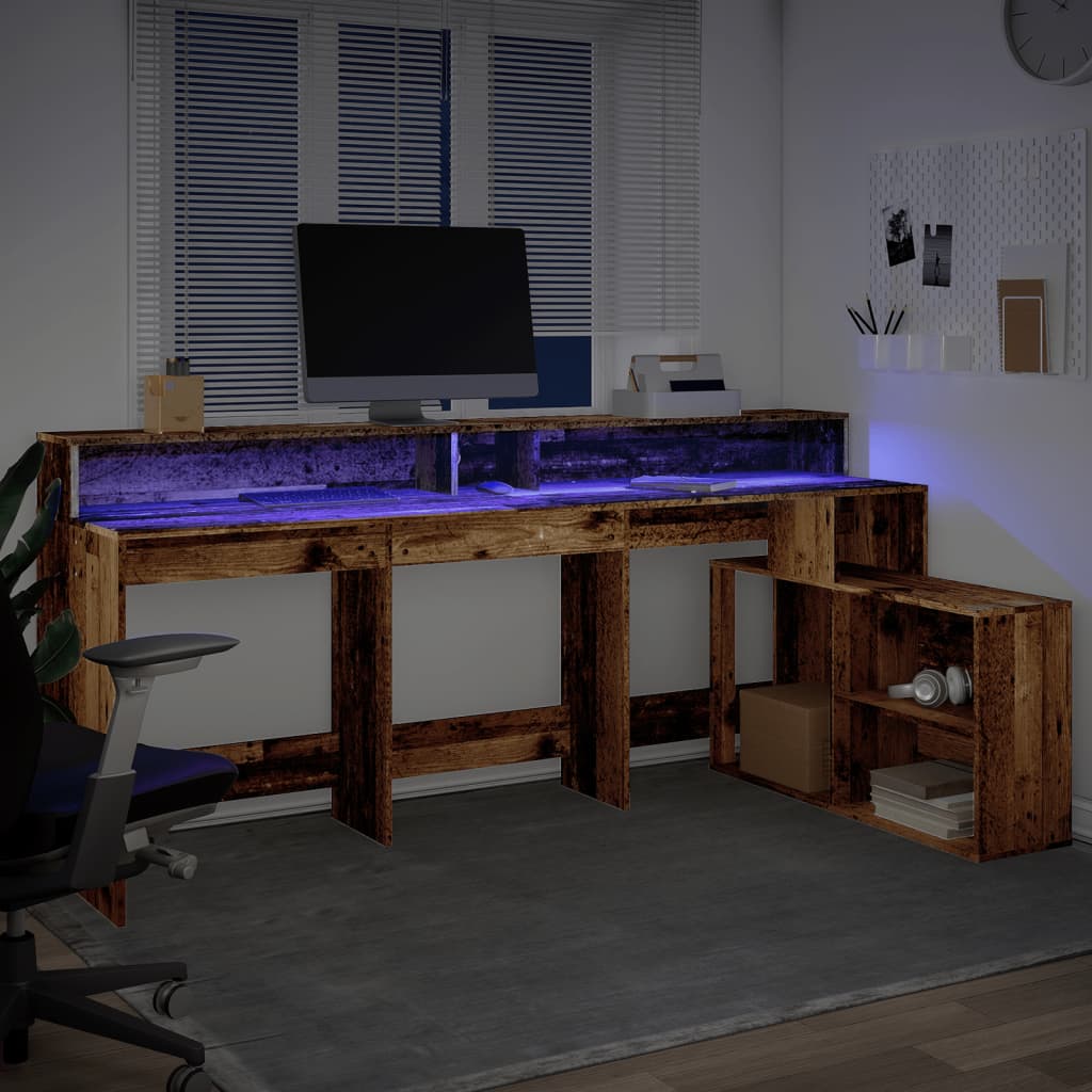 Radni stol s LED svjetlima boja starog drva 200x104x91cm drveni
