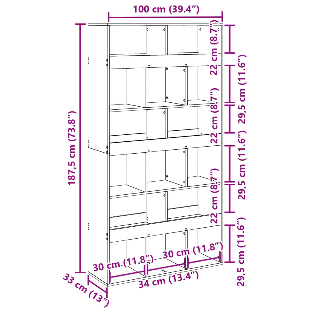 Sobna pregrada crna 100 x 33 x 187,5 cm konstruirano drvo