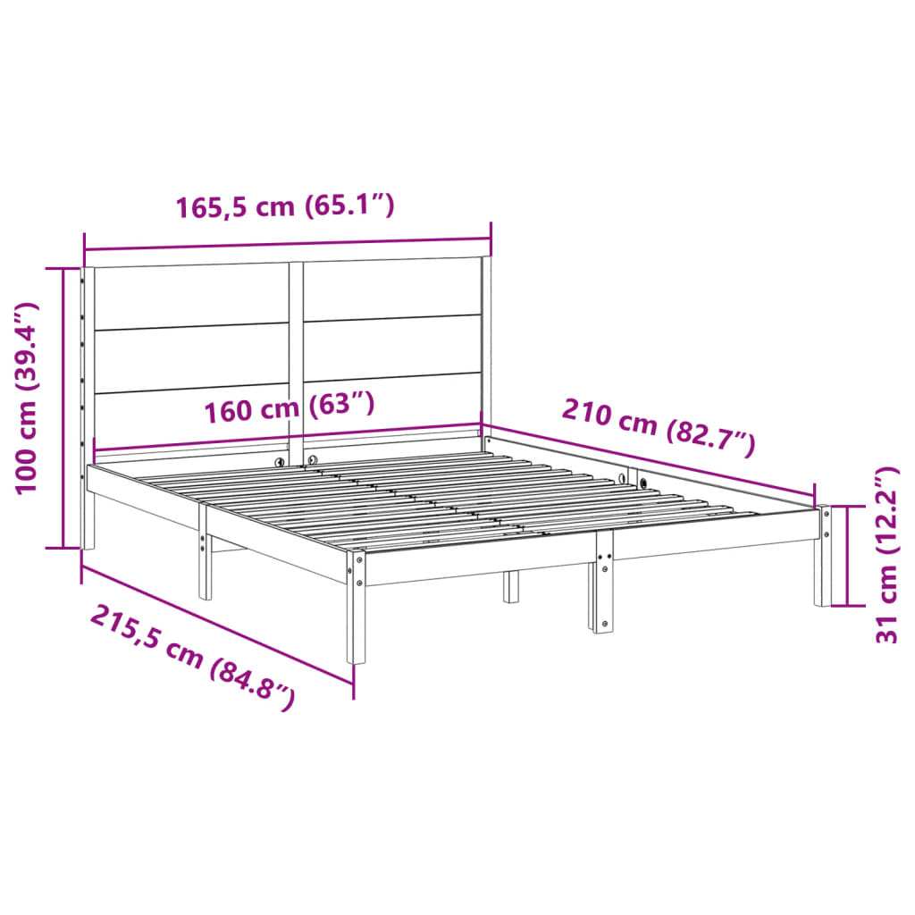 Dugi okvir kreveta bez madraca 160 x 210 cm masivno drvo